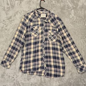 BKE Vintage Blue and Cream Plaid Shirt